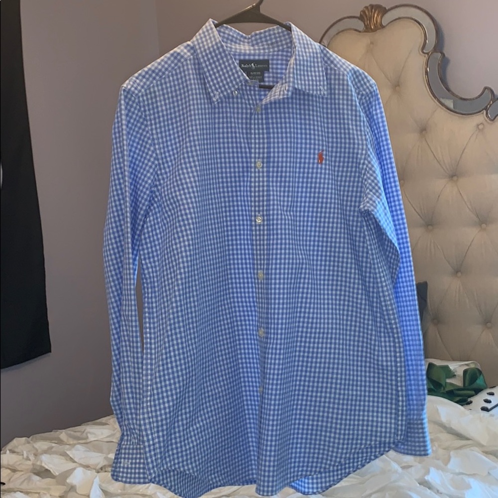 CUSTOM FIT STRIPED SHIRT⚪️🔵